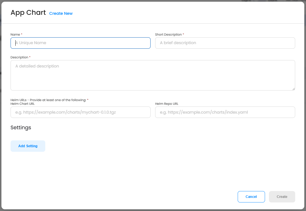 Create App Chart Modal